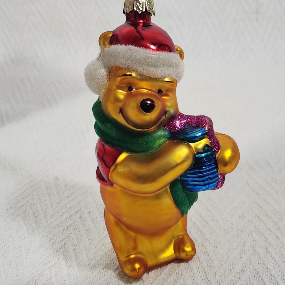 Disney Pooh Bear Blown Glass Christmas Tree Ornament Decor Flocked Box Honey - Picture 6 of 13